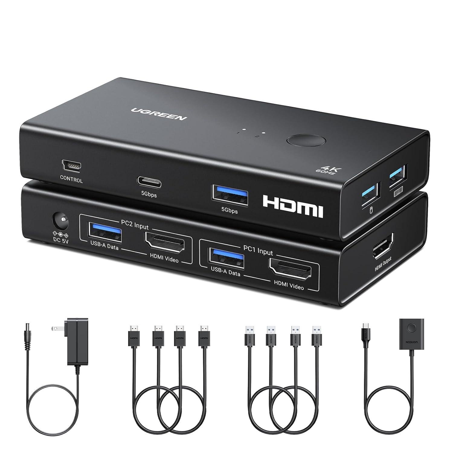 KVM-переключатель 2 ПК на 1 монитор Ugreen AK502 HDMI 2.0/4K 60 Гц/USB 3.0 Черный (45452) KVM-переключатель 2 ПК на 1 монитор Ugreen AK502 HDMI 2.0/4K 60 Гц/USB 3.0 Черный (45452)