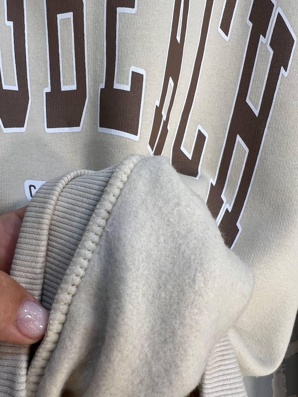 Костюм жіночий QUZEN 388-488 світшот брюки палаццо широкі на флісі L Світло-бежевий (853) - фото 5 Костюм жіночий QUZEN 388-488 світшот брюки палаццо широкі на флісі L Світло-бежевий (853) - фото 5