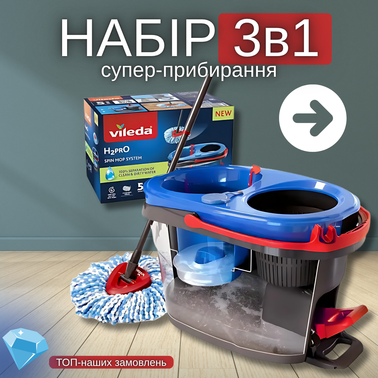 ᐉ Набір для прибирання Vileda H2prO Spin Mop & Bucket System