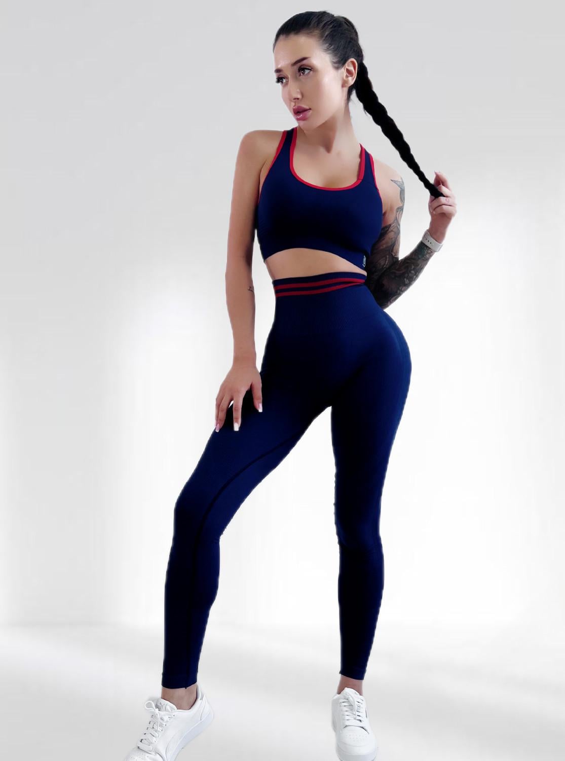 Костюм для фитнеса женский LILAFIT лосины пуш ап и топ M Темно-синий (LFS000059)