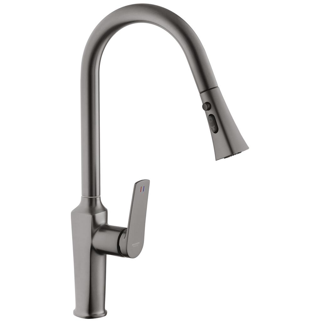 Смеситель для кухни Kroner Makon CV033865 с выдвижной лейкой Графитовый (239557)