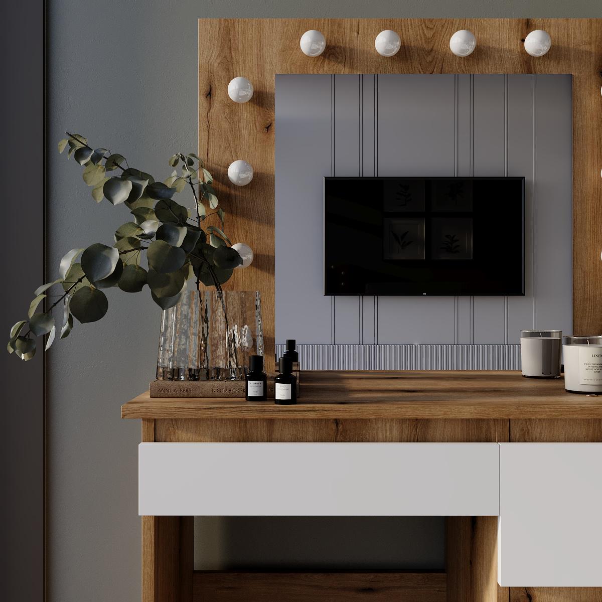 Туалетный столик Beauty 940х430х1400 мм Дуб эвок/ Белый бриллиант (GATB31100100000) - фото 4 Туалетный столик Beauty 940х430х1400 мм Дуб эвок/ Белый бриллиант (GATB31100100000) - фото 4