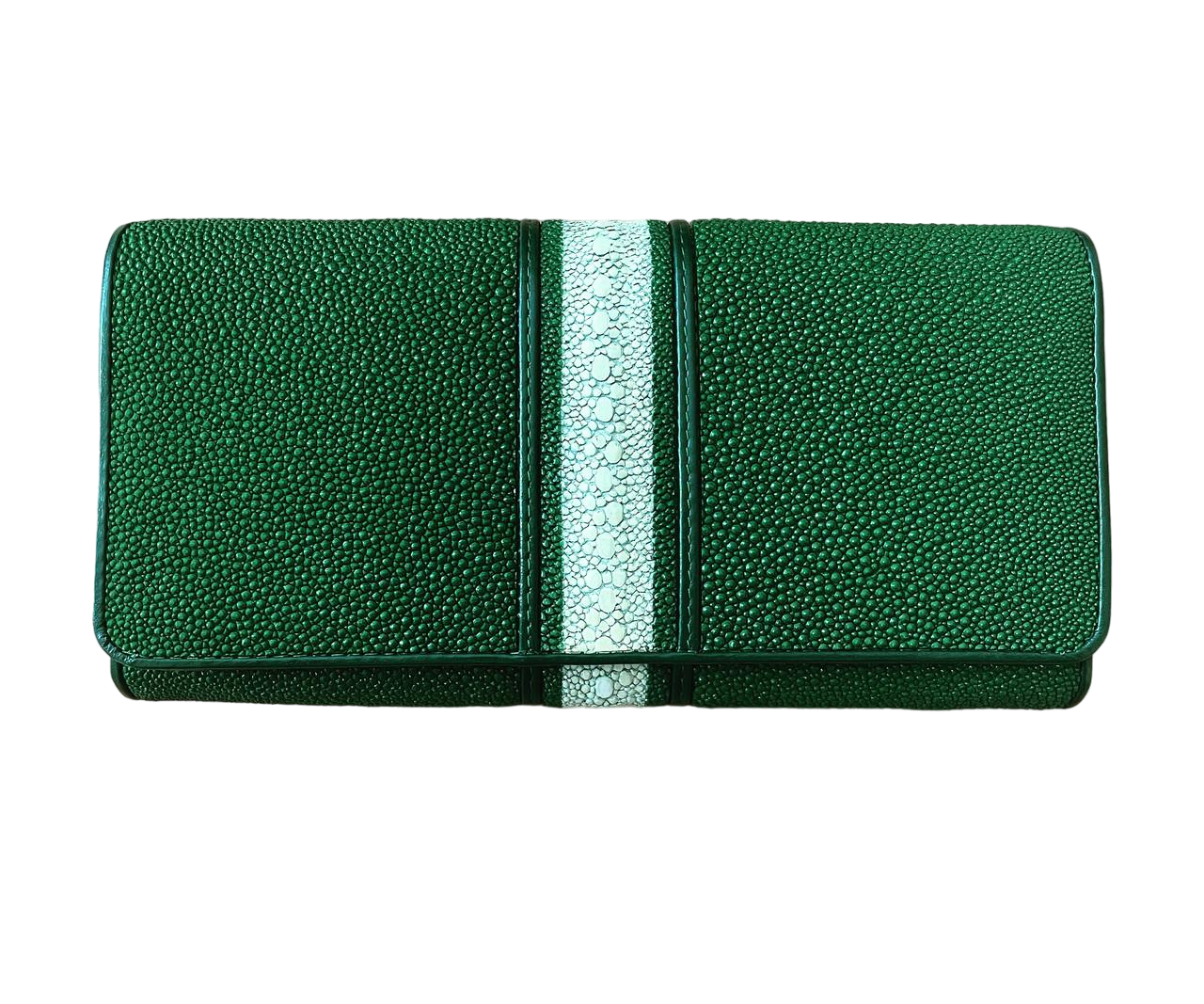 Гаманець жіночий-портмоне зі шкіри ската Зелений з білою смужкою (stw79_3)