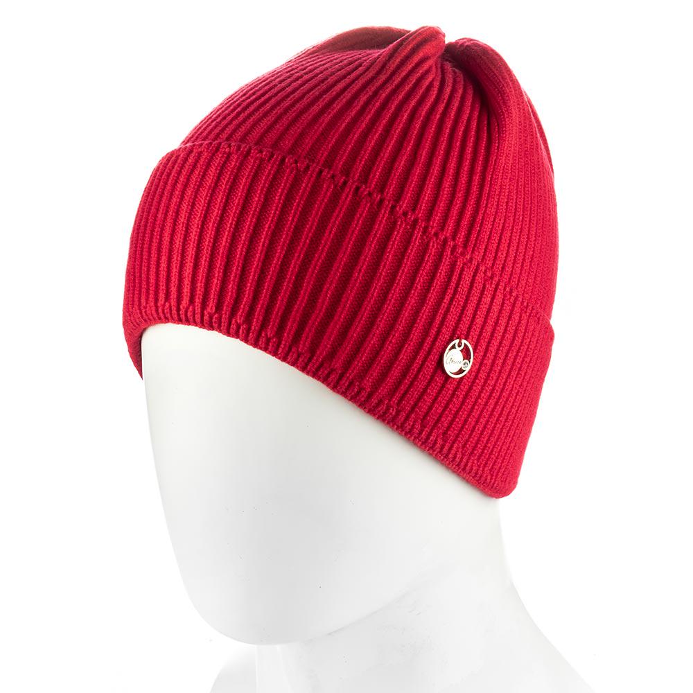 Шапка луковичка женская из вискозы Atrics WH904 с отворотом одинарной вязки Красный