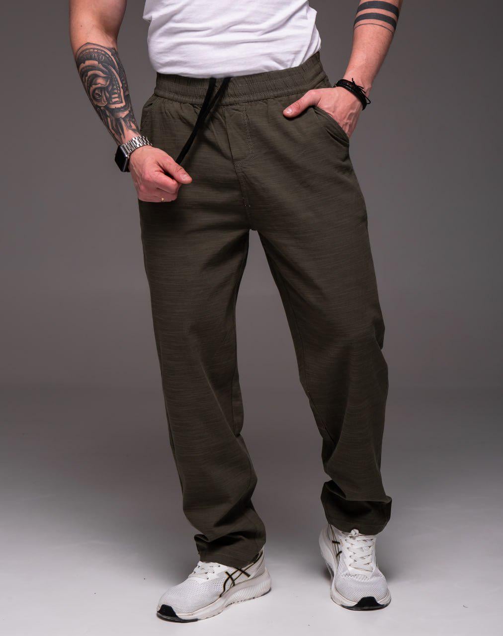 Брюки мужские льняные прямые повседневные XL Хаки (2376/1/3)