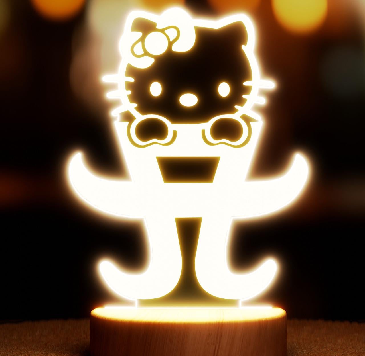 Нічник-світильник Lampic Кітті з ієрогліфом USB дерево/акрил 15х24 см Жовтий (32377431)