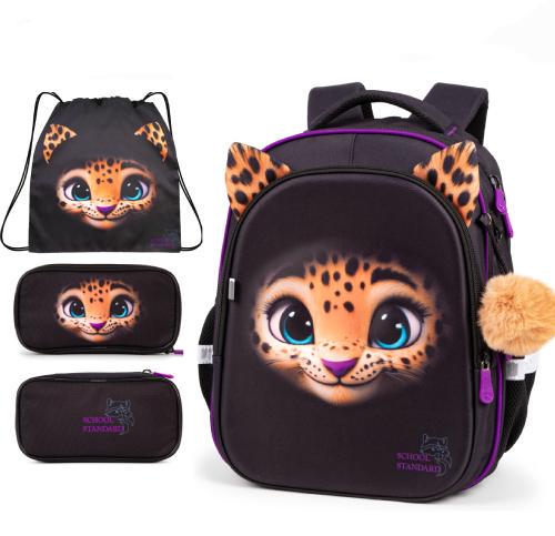 Ортопедический рюкзак с пеналом и мешком 3 в 1 для девочки School Standard 38х30х18 см с Тигром для младших классов (Full 150-49)