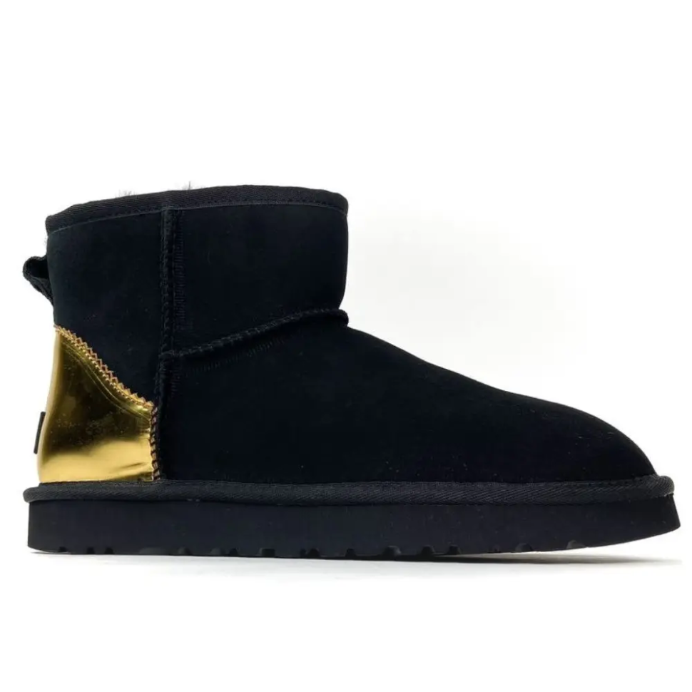 Уггі жіночі UGG Mini Black Gold Metallic Suede р. 36 Черный (7356)