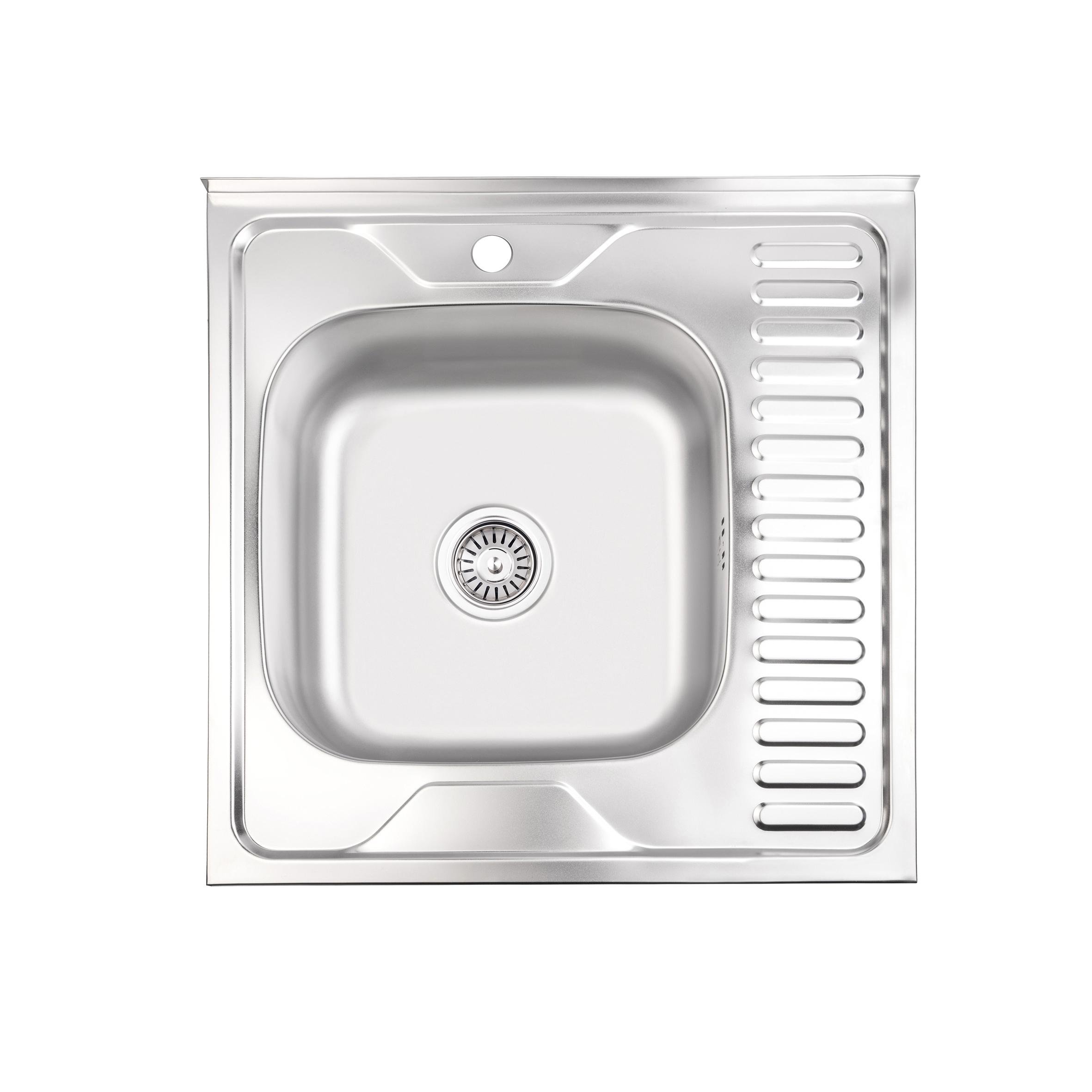 Кухонная мойка накладная Brinex из нержавеющей стали квадратная 6060-L 0,6 мм Satin (BRIN6060LSAT06)