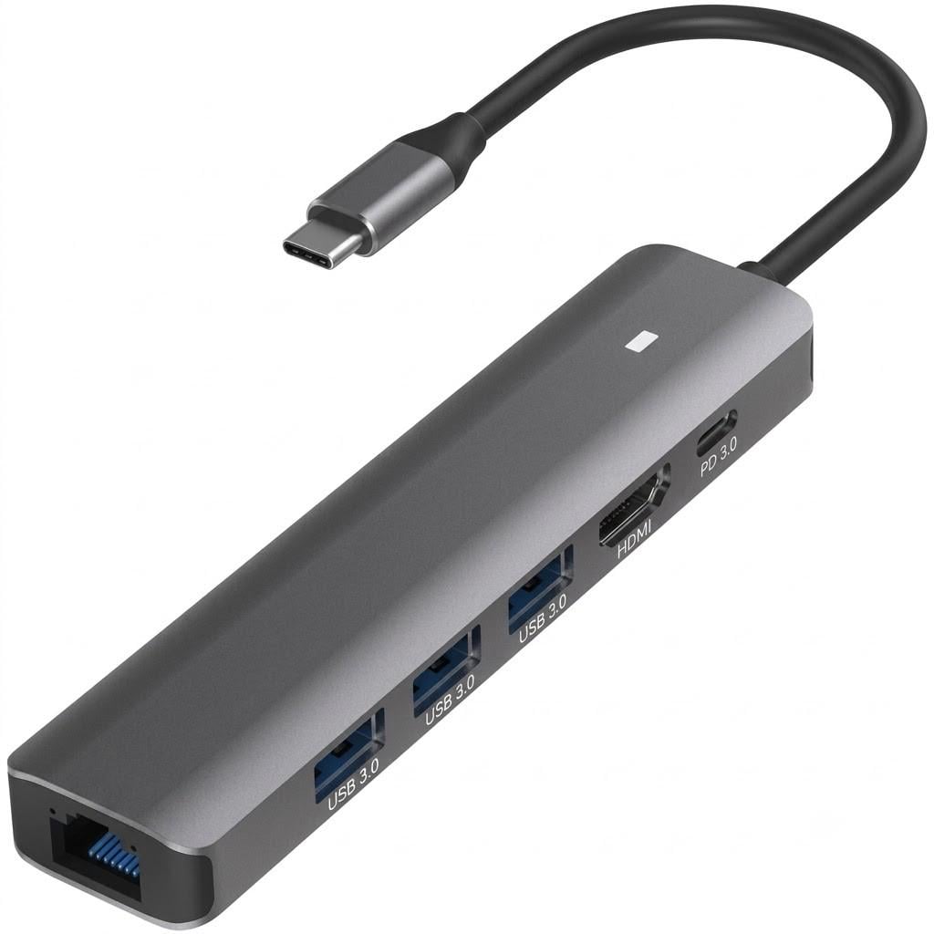 USB-хаб Blueendless USB Type-C 6в1 100W HDMI Gigabit Ethernet Grey (CA913909)