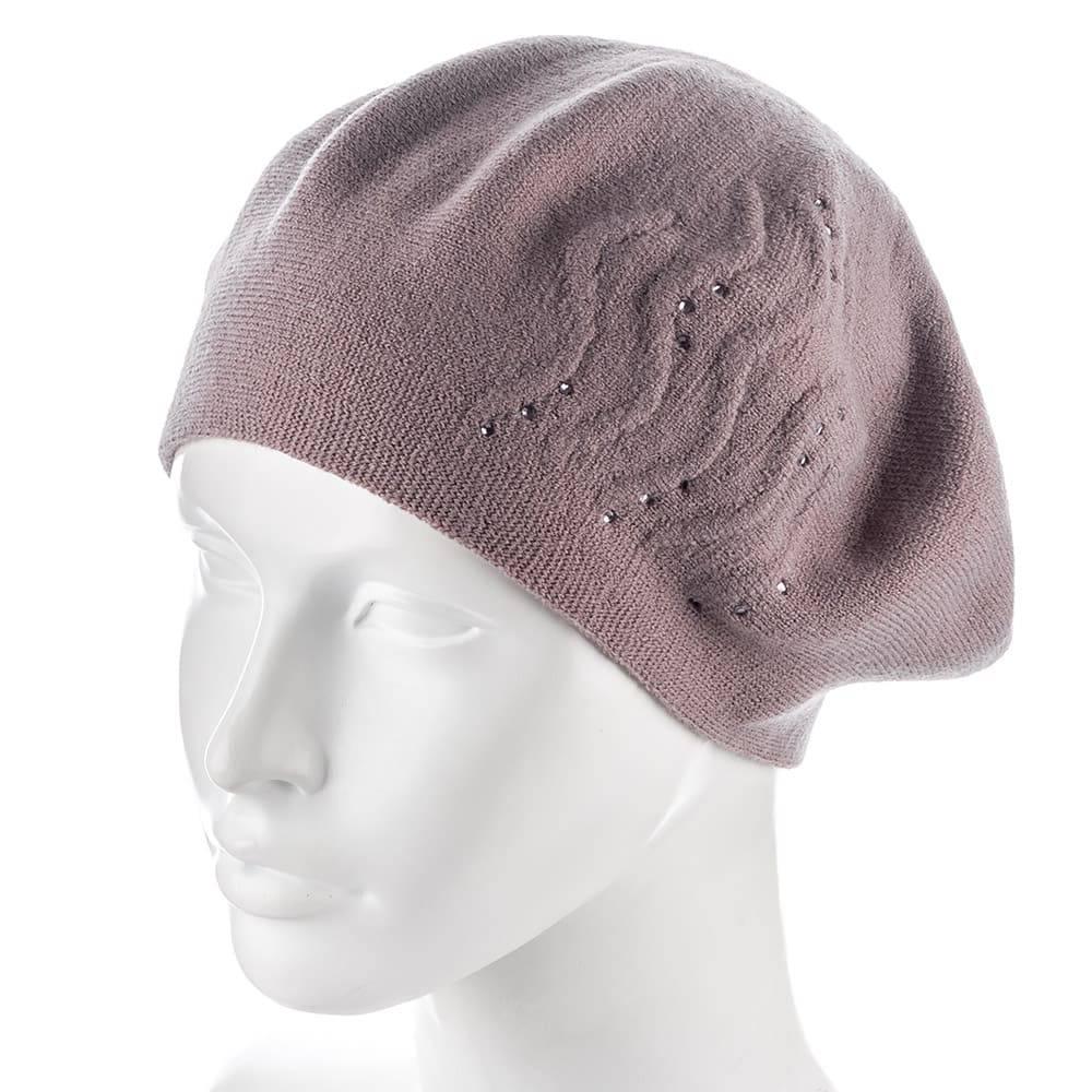 Берет женский Zolly ZH215 двойной со стразами тонкой вязки полушерстяной Темно-пудровый