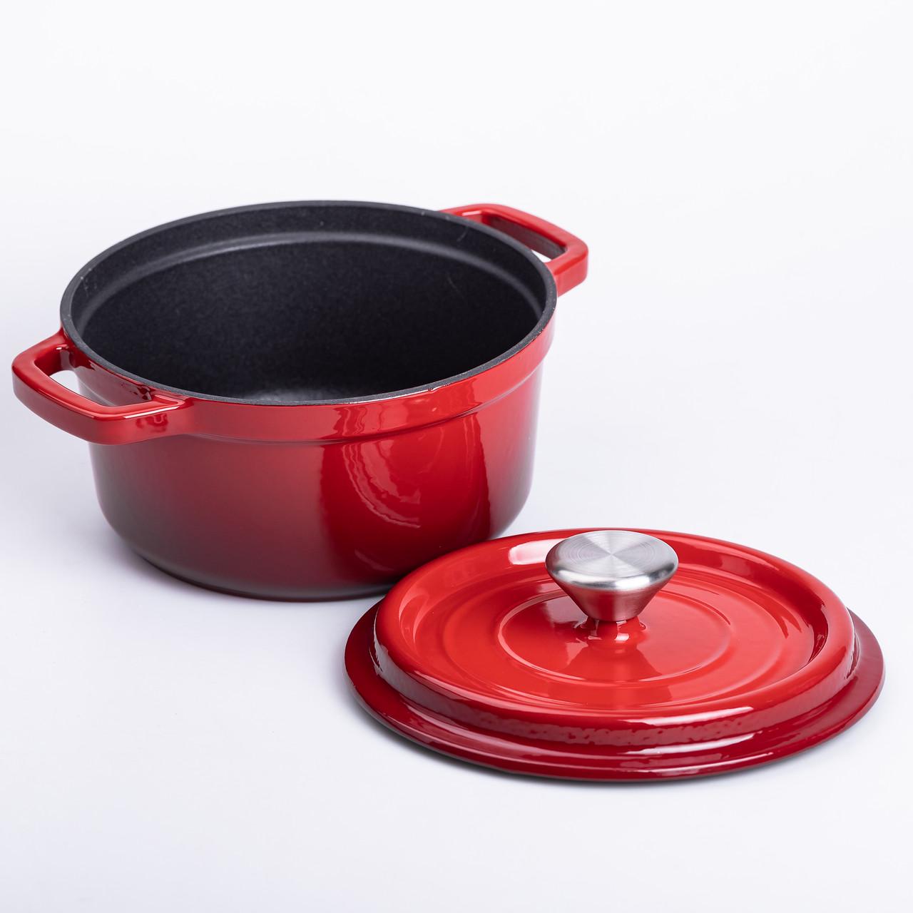 Кастрюля чугунная эмалированная с крышкой 20 см 2 л Красный (6809) - фото 3 Кастрюля чугунная эмалированная с крышкой 20 см 2 л Красный (6809) - фото 3