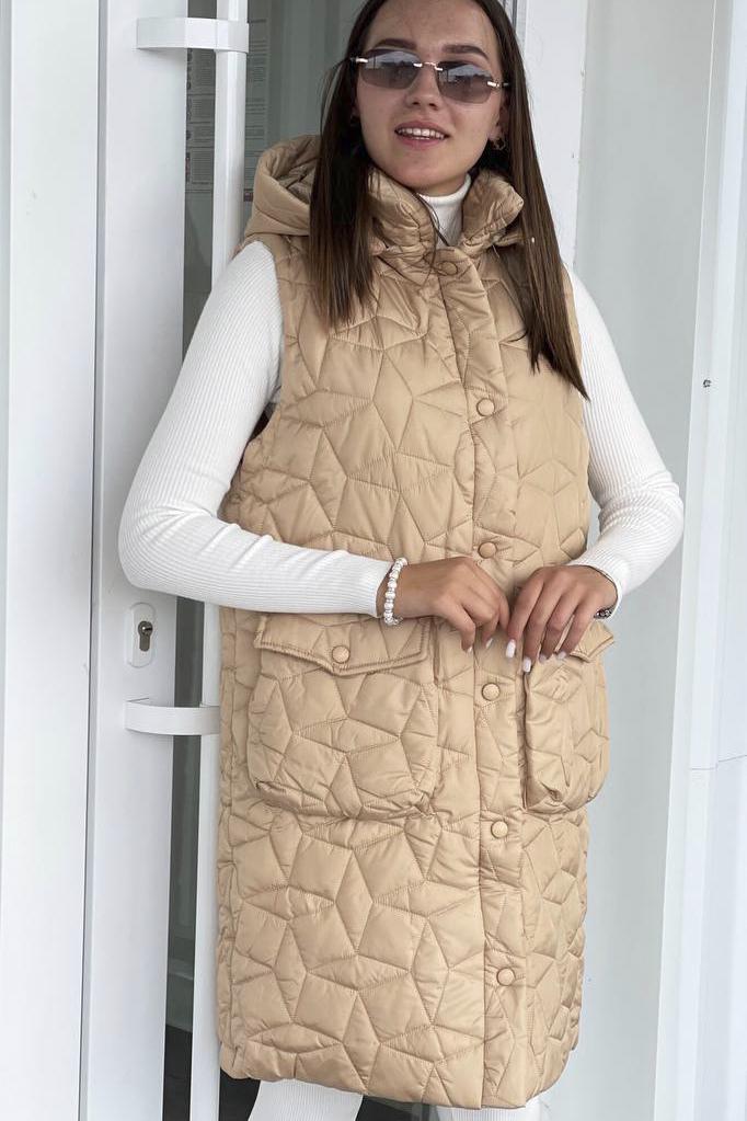 Жилетка женская удлиненная L Бежевый (189055) - фото 2 Жилетка женская удлиненная L Бежевый (189055) - фото 2