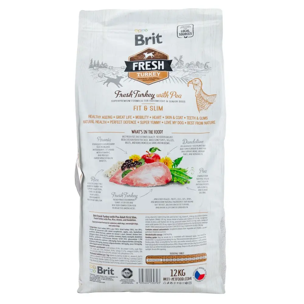 Корм сухой Brit Fresh для взрослых собак с лишним весом/старики с индейкой и горохом 12 кг (170995/793) - фото 2