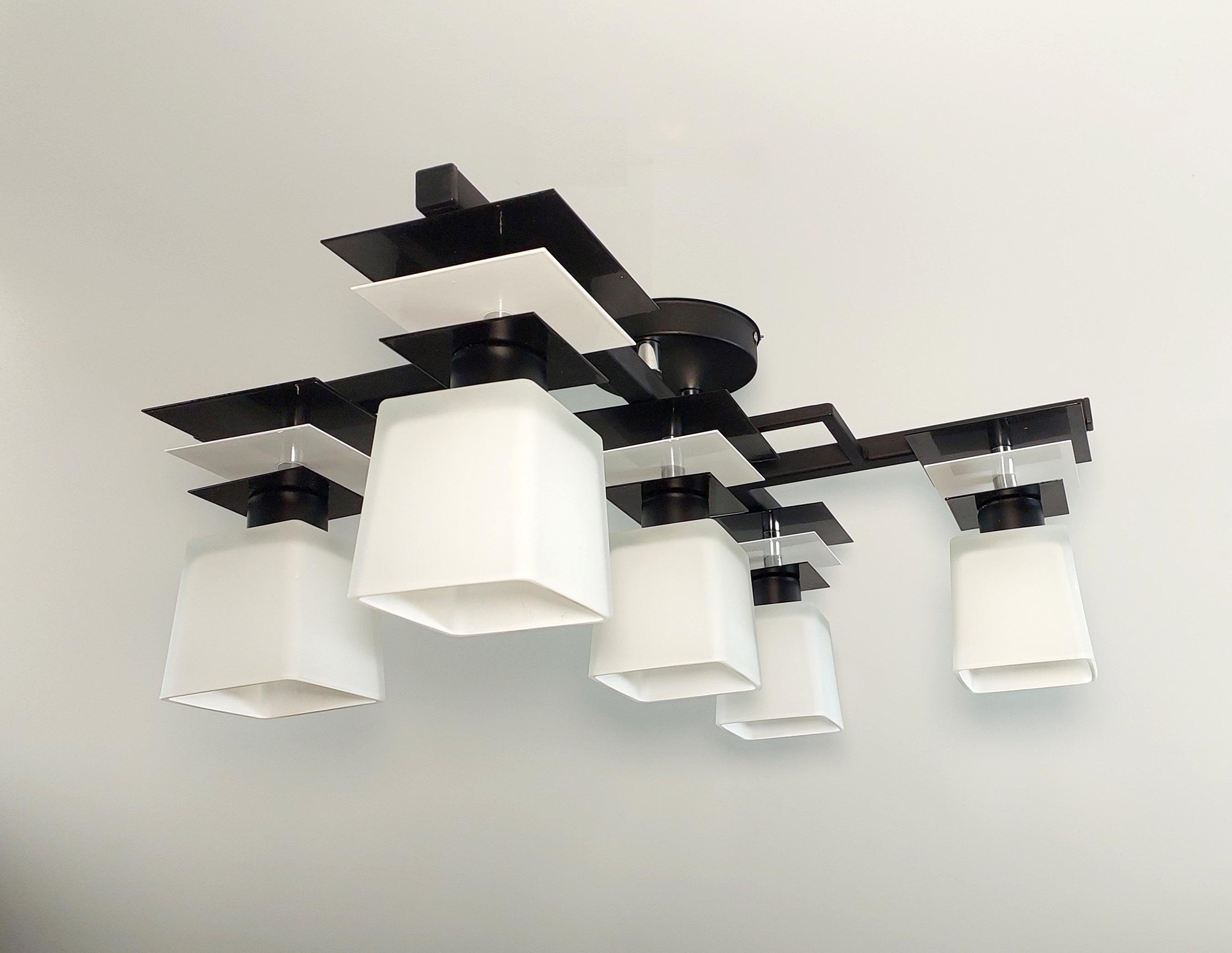 Люстра потолочная Хай-тек 1212/5 на 5 плафонов металлическая Черный/Белый (24581523)