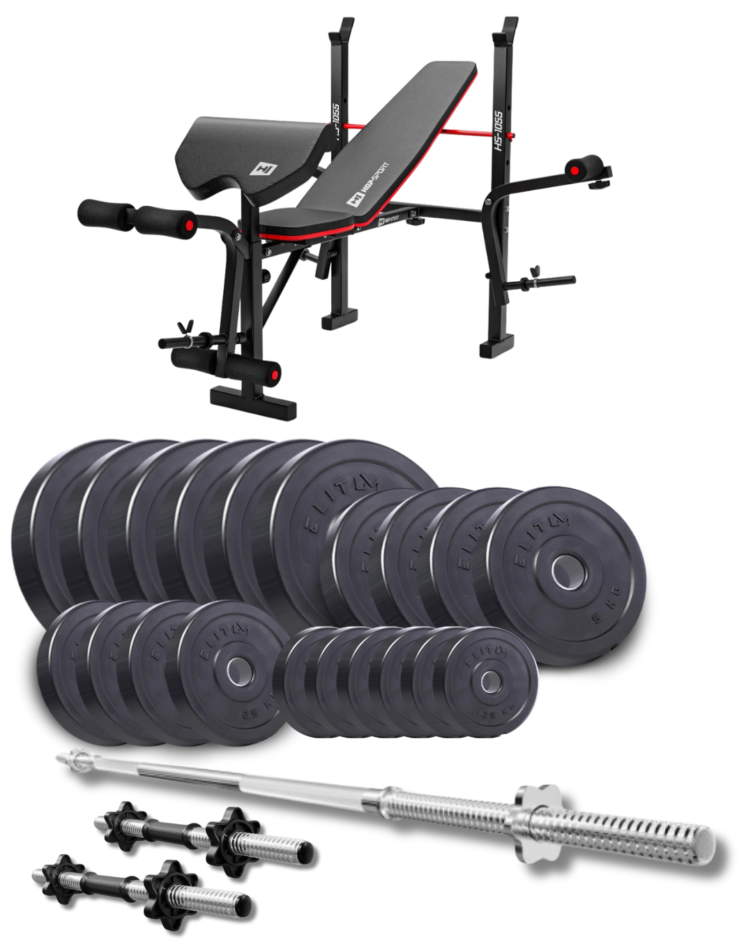 Набор Elitum Titan HS-1055 Pro со скамьей/штангой/гантелями 109 кг (4449)