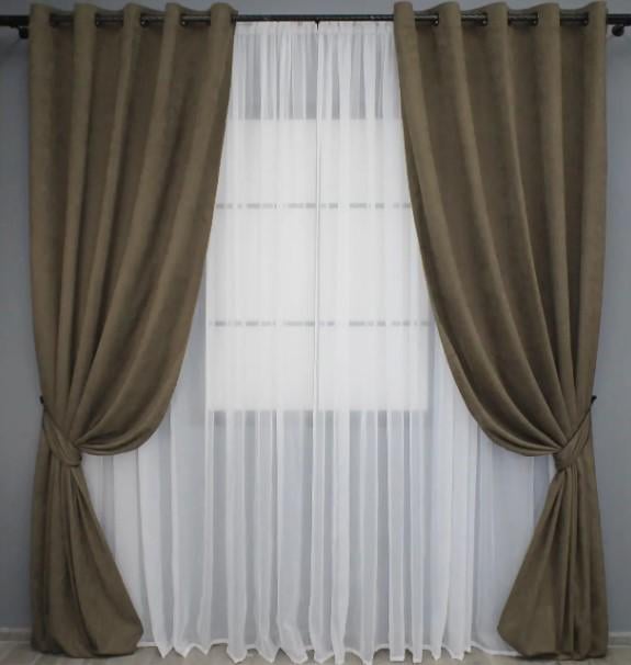 Шторы Sparta на люверсах микровелюр 1,5х2,7 м 2 шт. Коричневый (964ш)