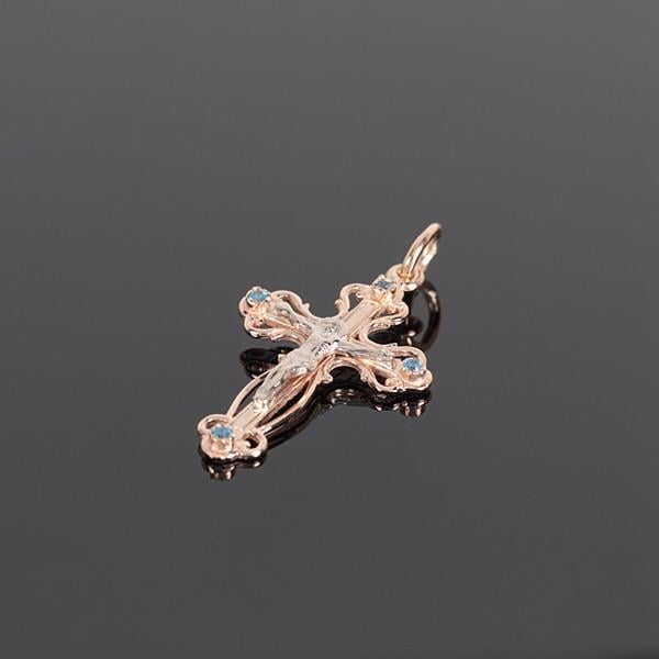 Крестик из красного и белого золота с голубыми фианитами (1636078747)