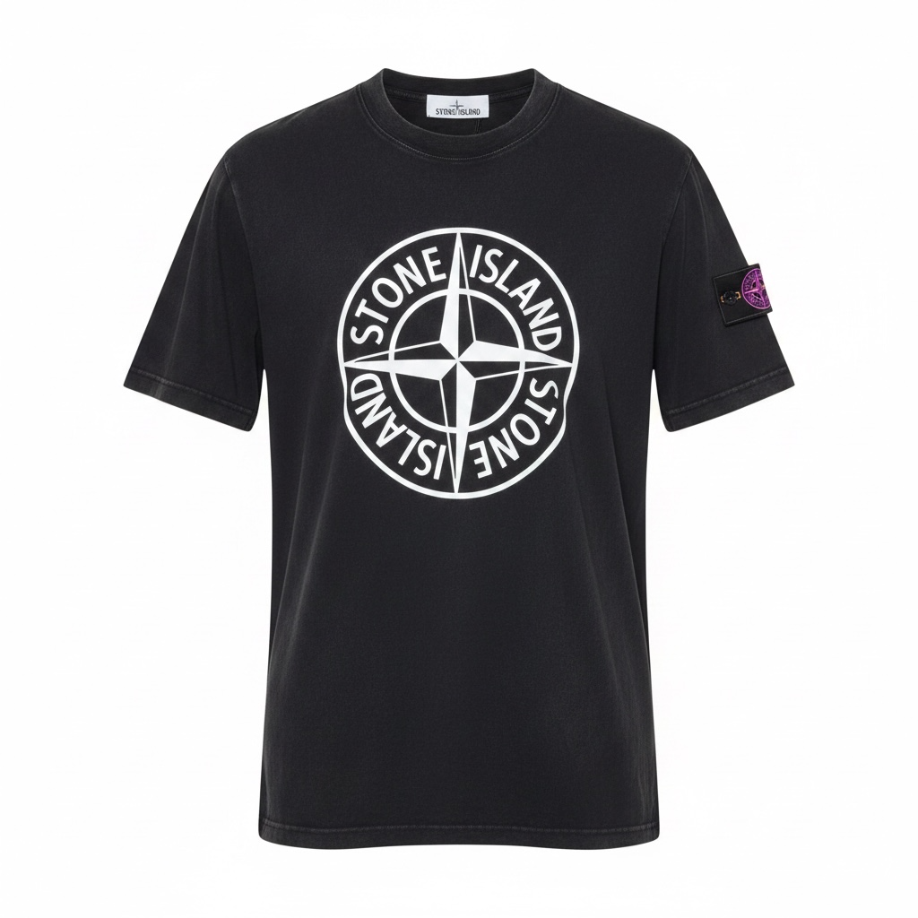 Футболка мужская в стиле Stone Island Big Logo Compass Vintage Washed Patch Logo T-Shirt L Черный (SI12004.2L)