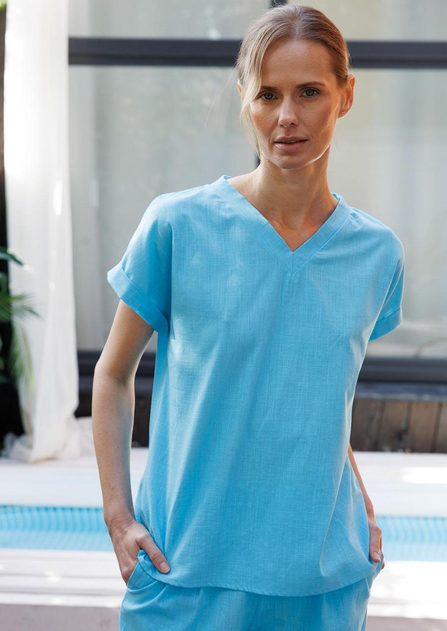 Костюм женский летний Leinle футболка-джемпер/брюки свободного кроя M Голубой (1133/69018 + 1528/69018)