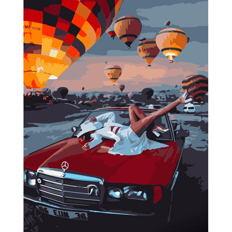 Картина по номерам Strateg Премиум Рассвет в Каппадокии с лаком и уровнем 40x50 см (GS1348)