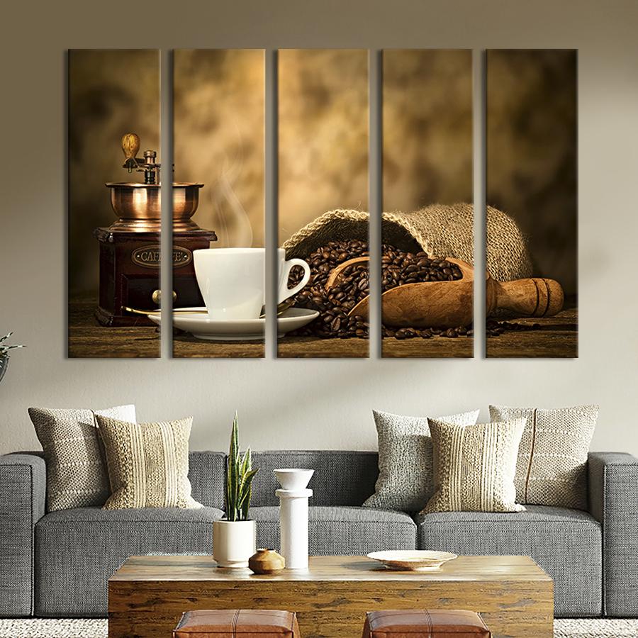 Картина модульная из 5 частей Старинная кофемолка и крепкий кофе XL 155x95 см (291-51)
