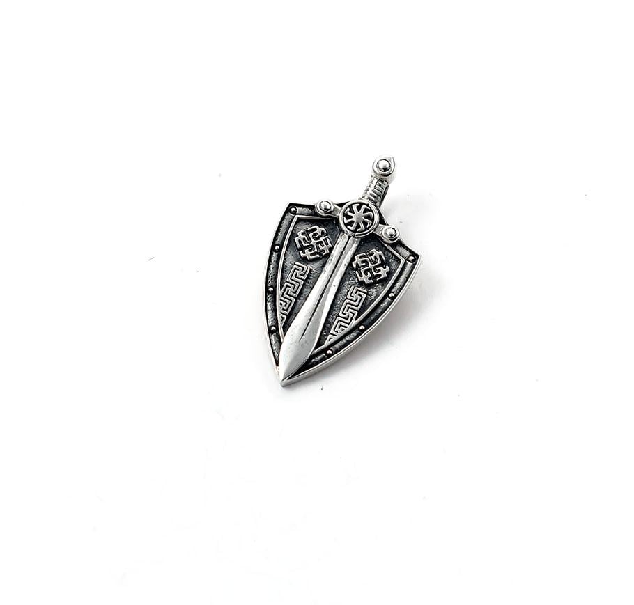 Кулон оберіг Maxi Silver 8987 Щит з мечем і коловрат (88987)