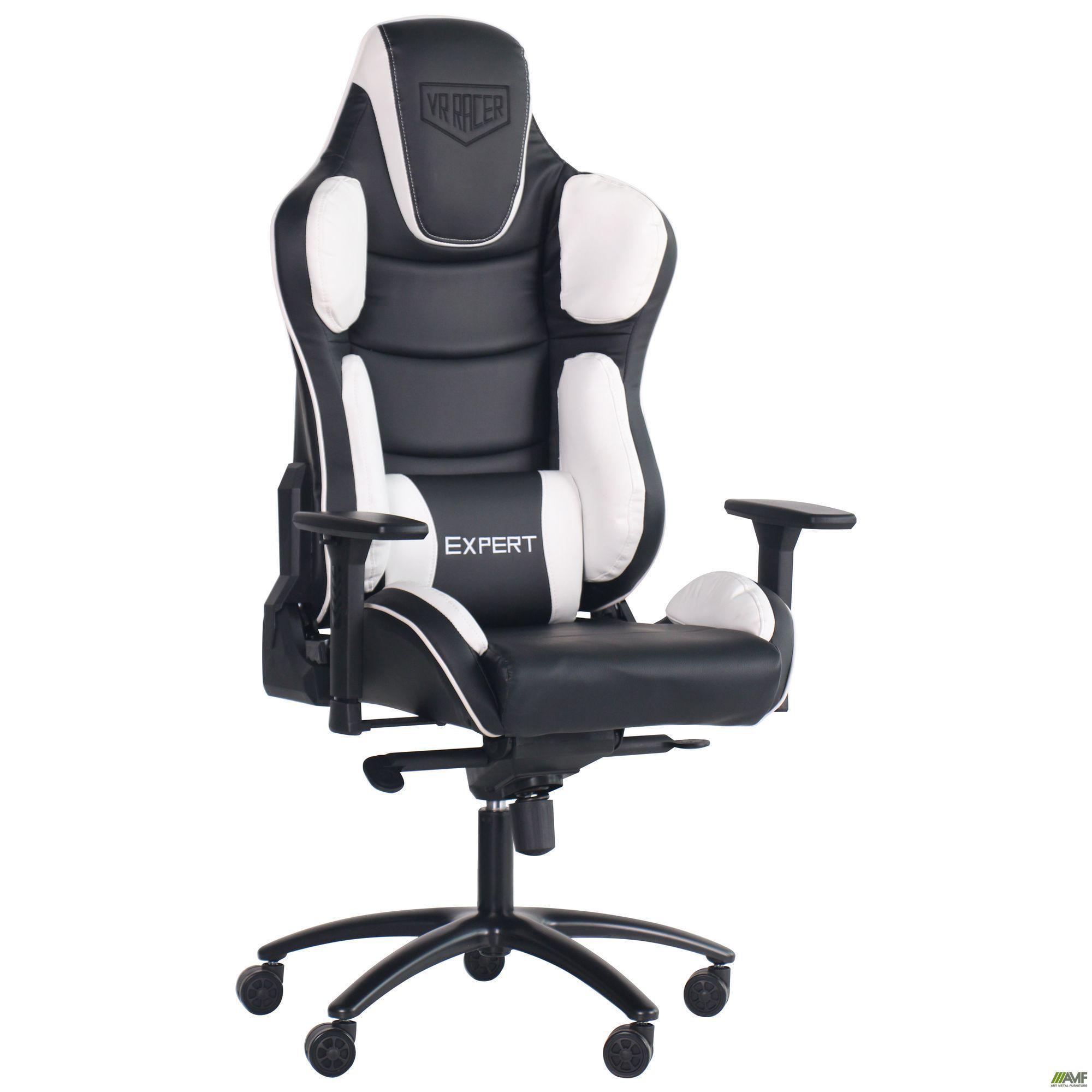 Геймерское кресло AMF VR Racer Expert Idol для офиса/квартиры металл/кожзаменитель 1360+100х740х700 мм Черный/Белый