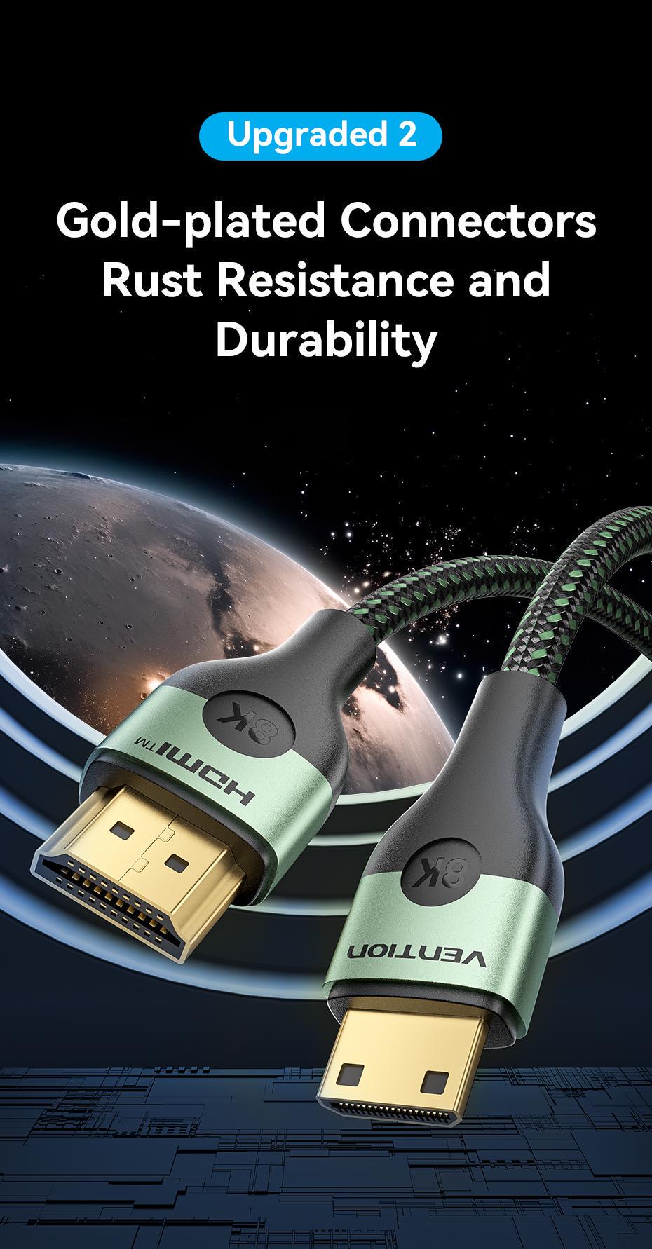 Кабель Vention Mini HDMI на HDMI 8K 60Hz HDMI 2.1 eARC Динамический HDR 1 м Зеленый (AGJGF) - фото 11 Кабель Vention Mini HDMI на HDMI 8K 60Hz HDMI 2.1 eARC Динамический HDR 1 м Зеленый (AGJGF) - фото 11