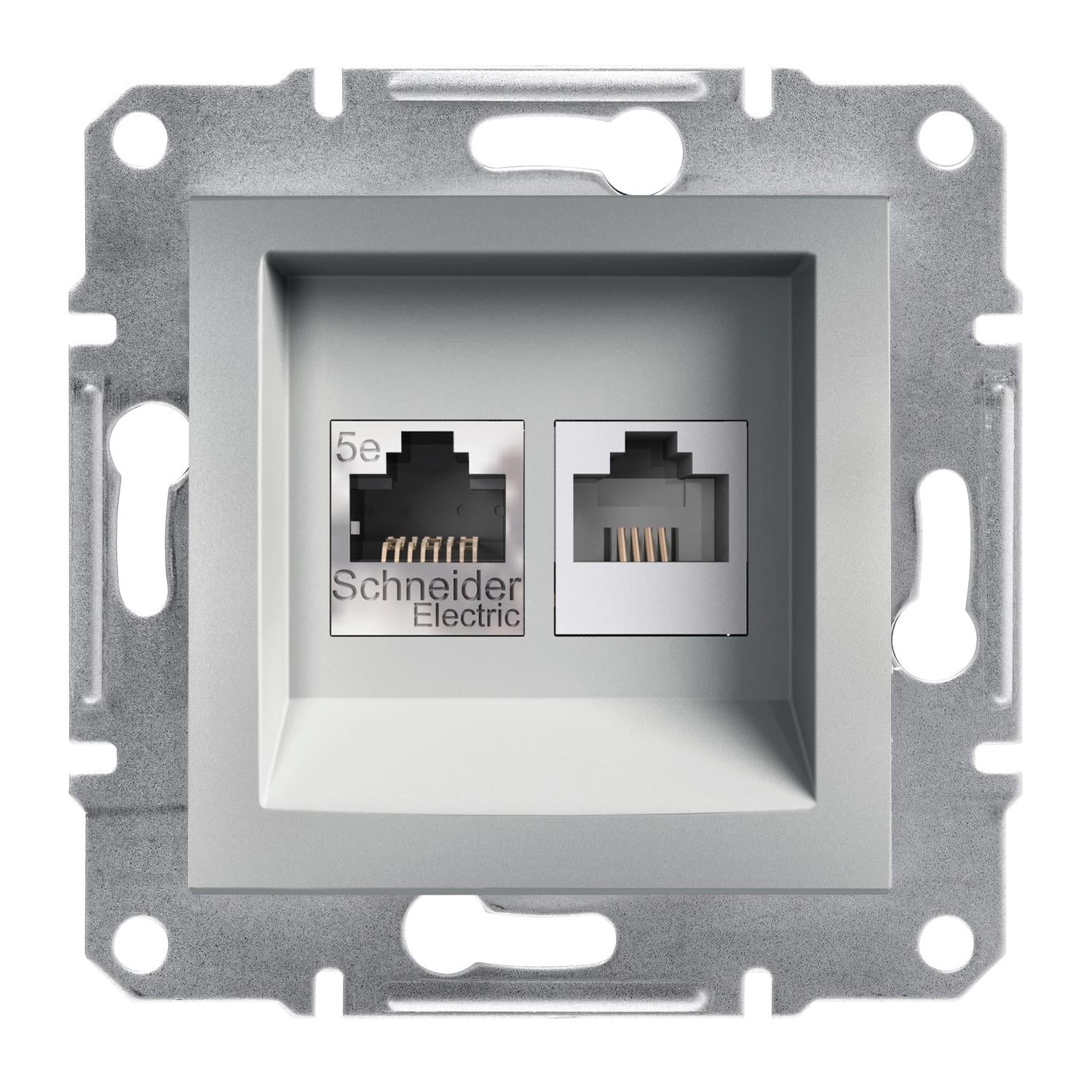 Розетка компьютерная/телефонная Schneider Electric Asfora RJ45/RJ12 5Е UTP Алюминий (EPH4900161)