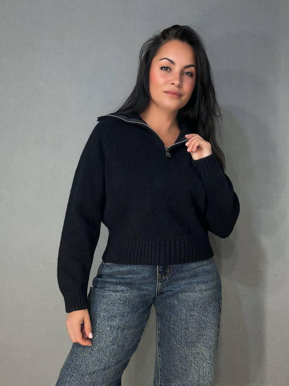Светр жіночий A-N 1780 з коміром на блискавці OS Чорний (5968) - фото 3