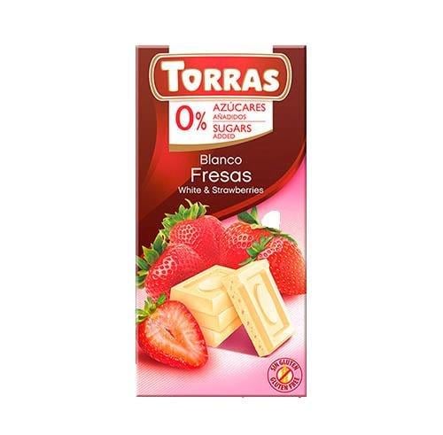 Шоколад белый Torras без сахара и глютена с кусочками клубники 75 г