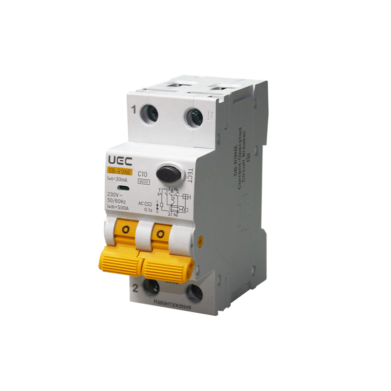 Дифференциальный выключатель UEC SB-R9NE 2P 10А 30мА 6кА тип АС (RCBO60-2-010-C-030-AC)