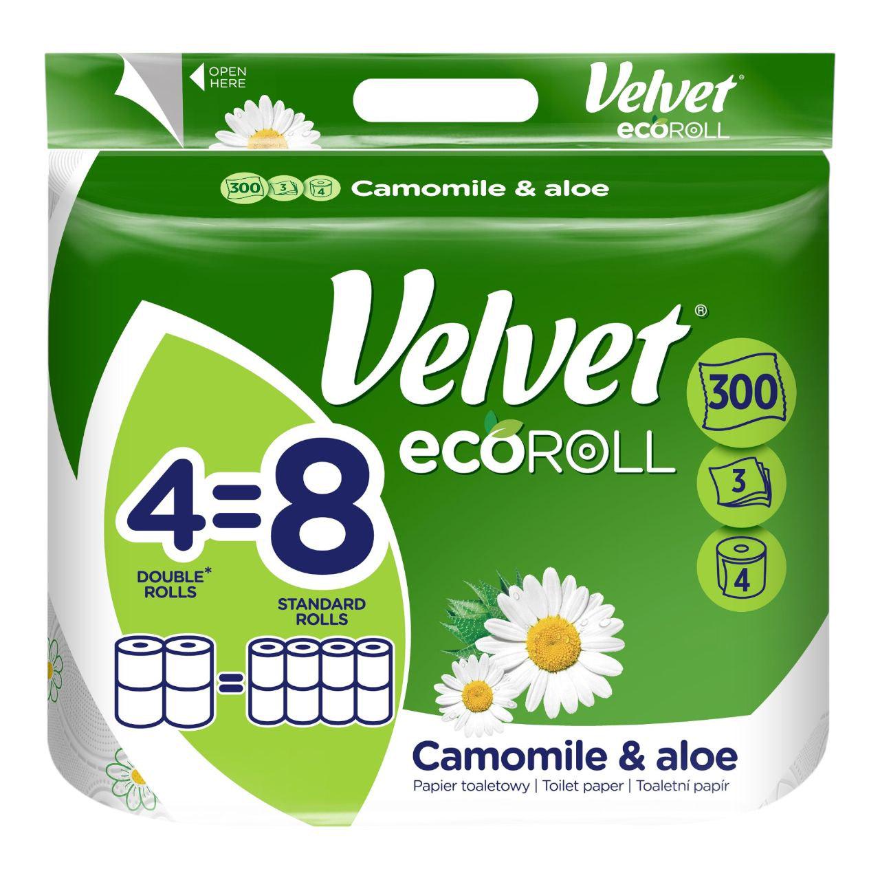 Туалетная бумага Velvet Eco Roll Camomile&Aloe 3-слойная 300 отрывов 4 шт.