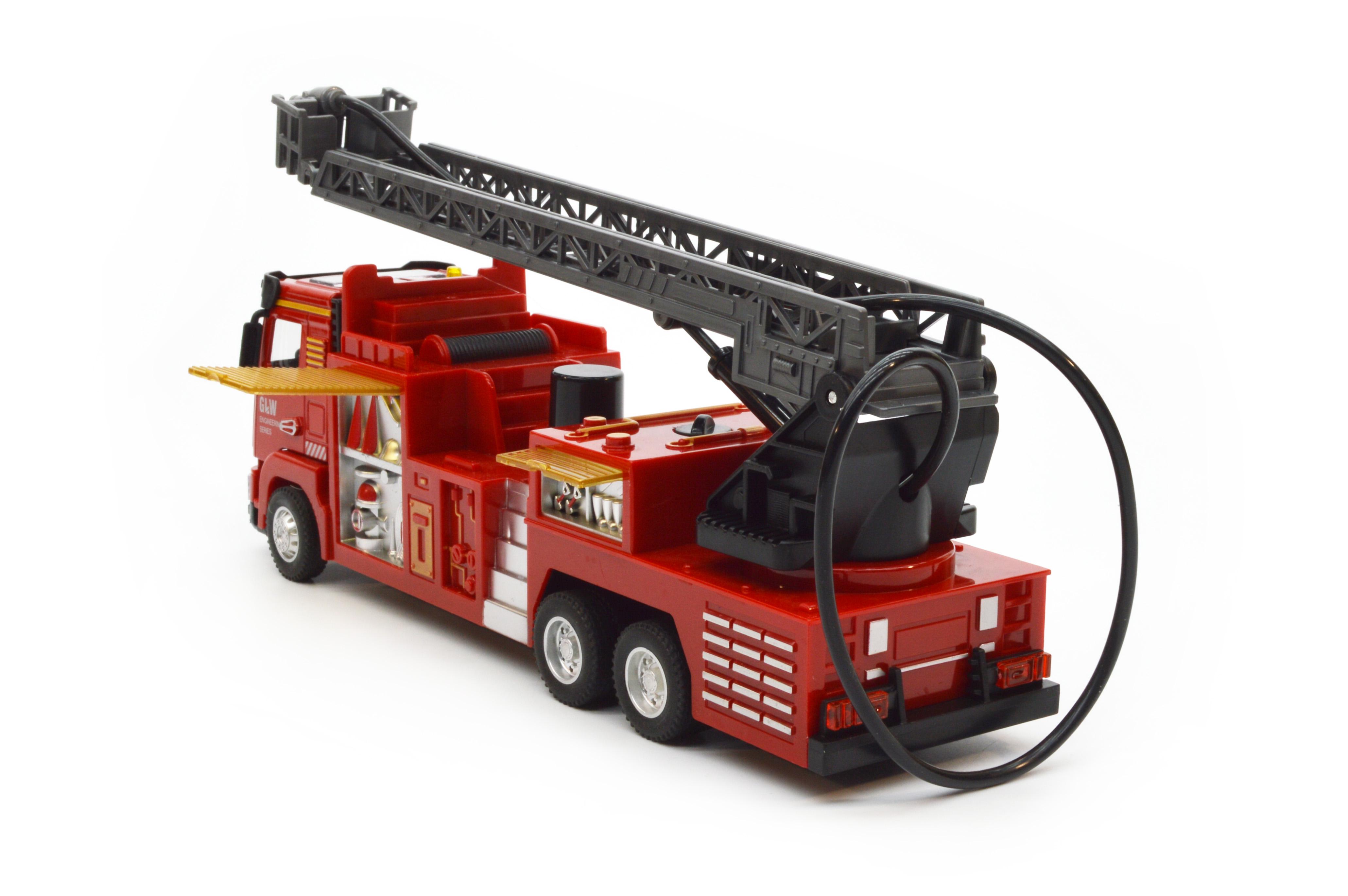 Модель пожежної машини з металевою кабіною інерція звуки світло розсувна драбина помпа (16041) - фото 3