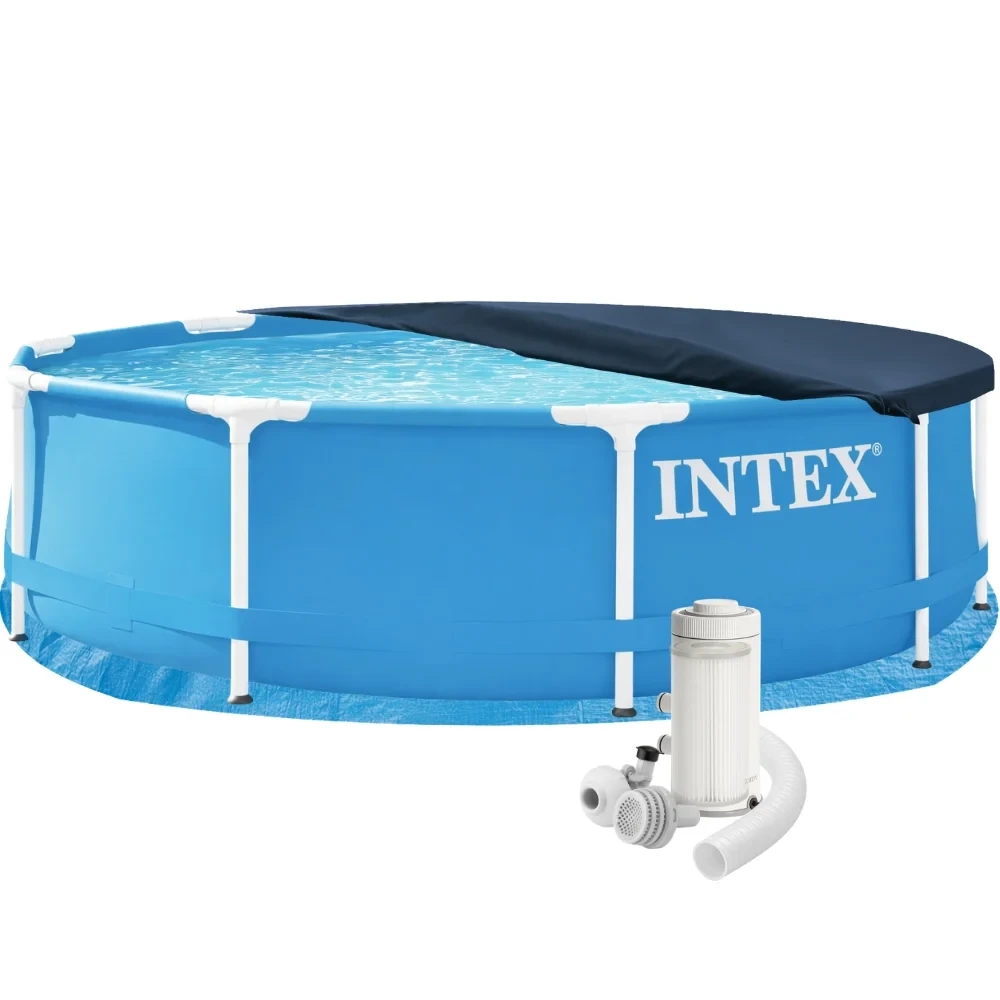 Бассейн каркасный круглый Intex 28200-4 Metal Frame фильтр тент/подстилка 305х76 см Голубой (147-9-28200-4)