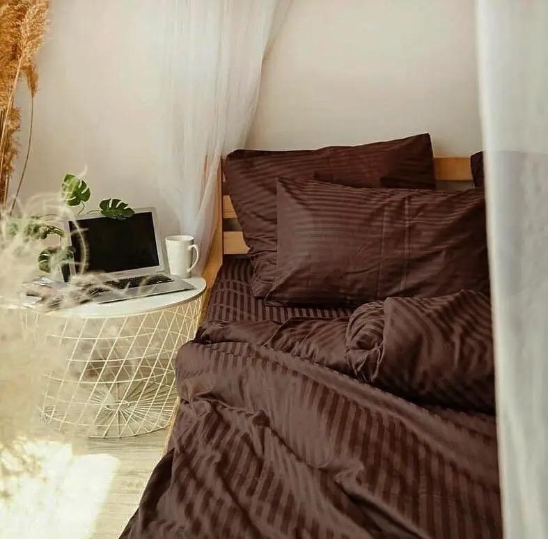 Постельное белье Family страйп сатин двуспальный Шоколадный