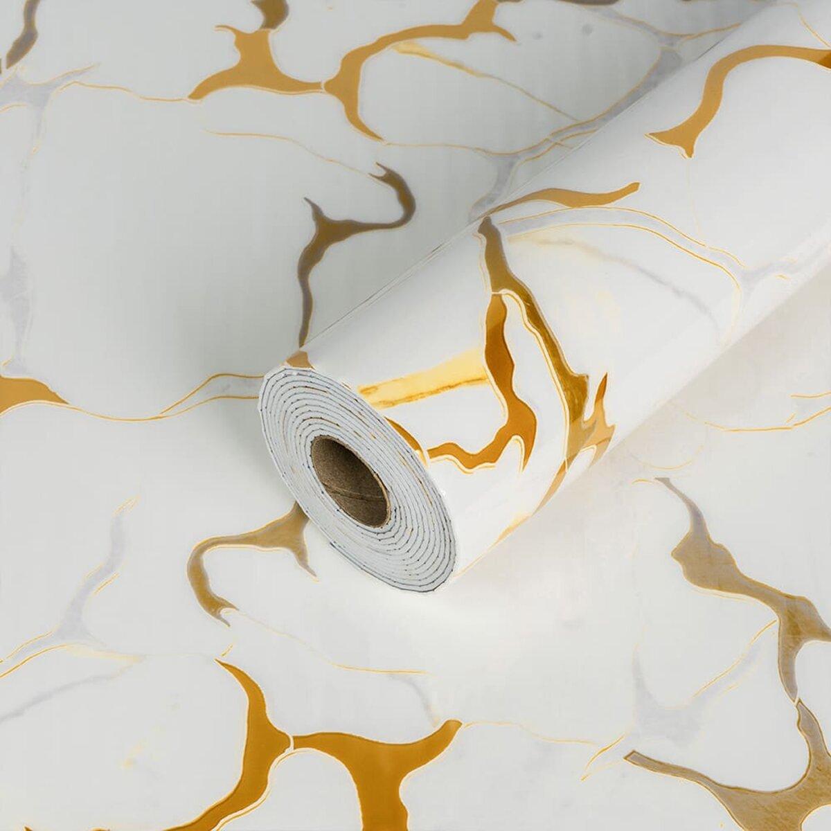 Плитка самоклеящаяся стеновая PET в рулоне 600х3000х2 мм Белый с золотым