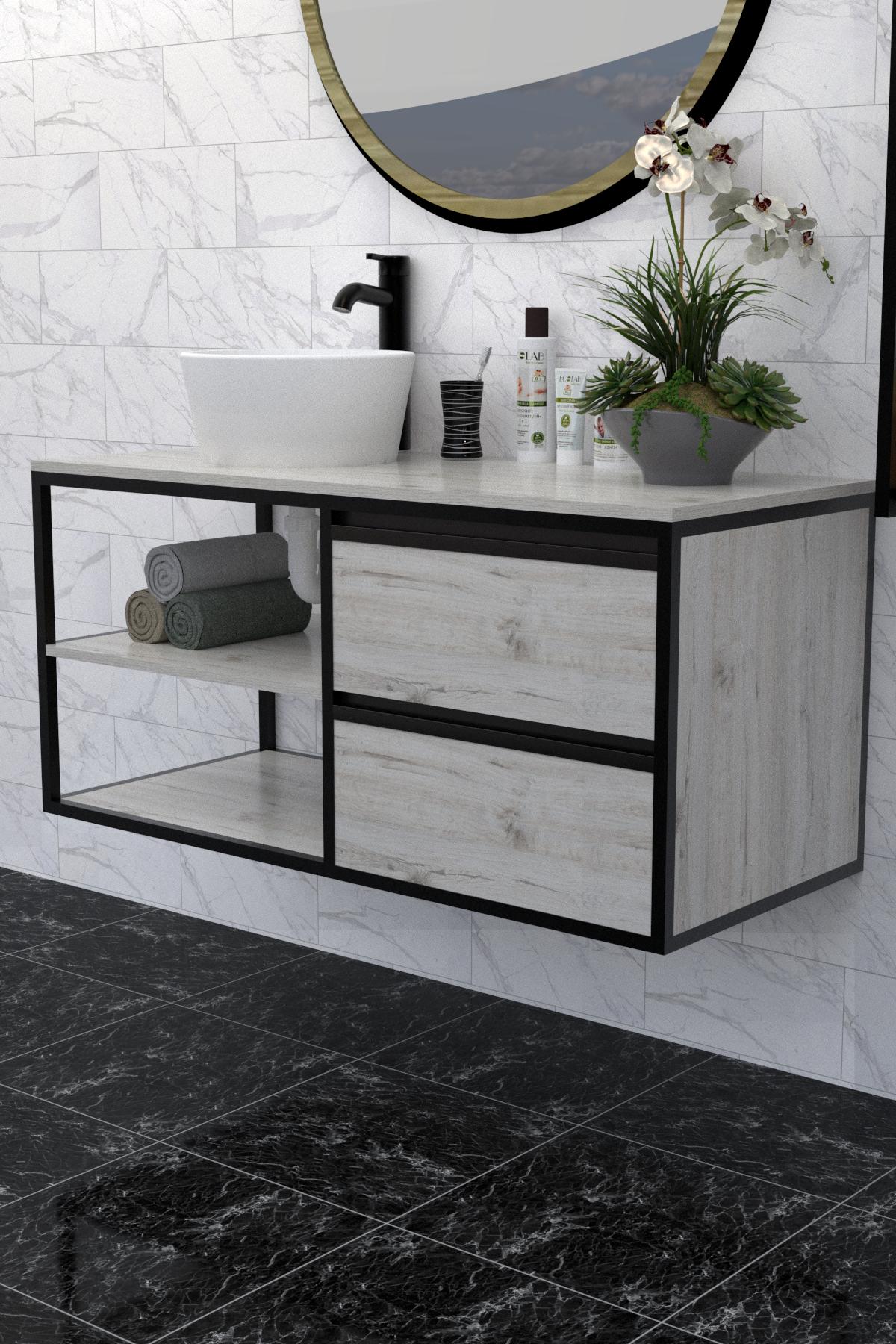 Тумба подвесная под накладной умывальник EcoLoft Аверо DSP-1290-2 в стиле лофт Дуб Кортона (30775620)