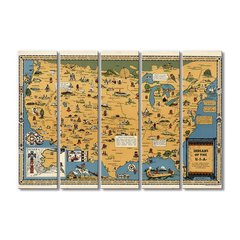 Винтажная карта Карта живых индейцев США 5 модулей 90x135 см