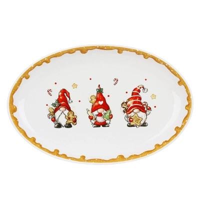 Блюдо керамическое овальное Гномики с пряниками 29 см (33702)
