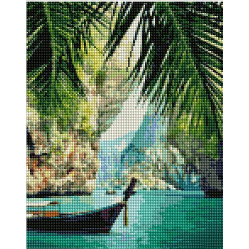 Алмазная мозаика Strateg Премиум Лодка в тропиках 30х40 см (Str-KB129)