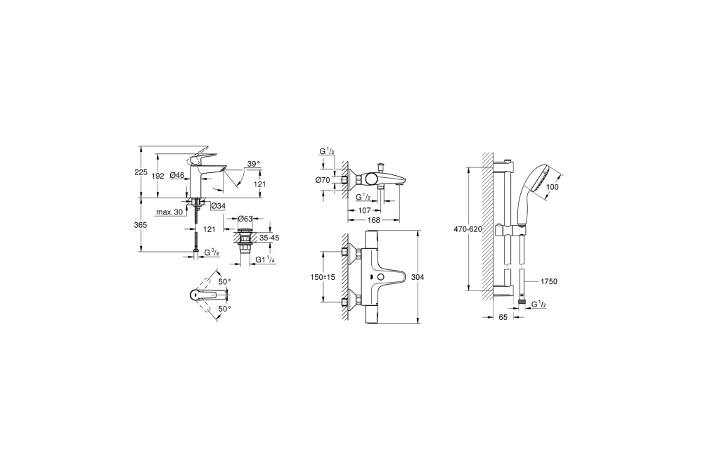 Набір змішувачів для ванної кімнати Grohe QuickFix Start UA303304TM 3в1 Black (374067) - фото 7