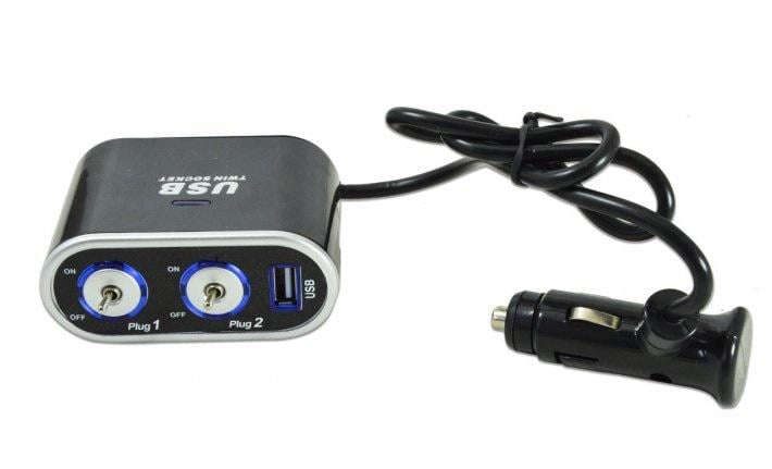 Прикурювач-двійник з подовжувачем/USB/вимикачами KSU-0182 12V (432762)