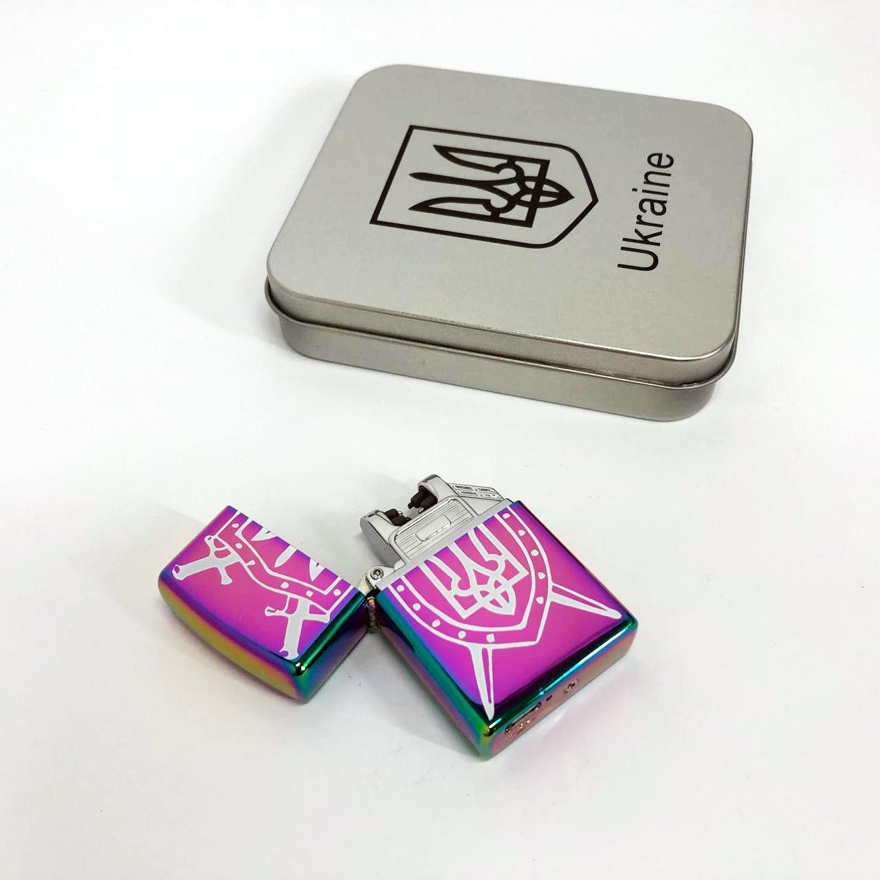 Зажигалка дуговая электроимпульсная USB Украина металлическая коробка Хамелеон (HL-446) - фото 7