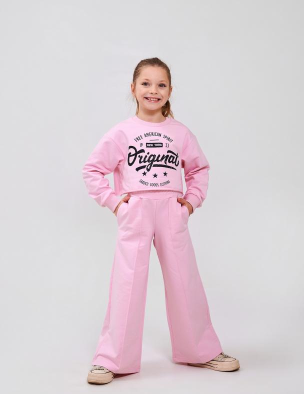 Комплект свитшот/брюки для девочки Smil стрейч-футер 128 см Розовый (117442)