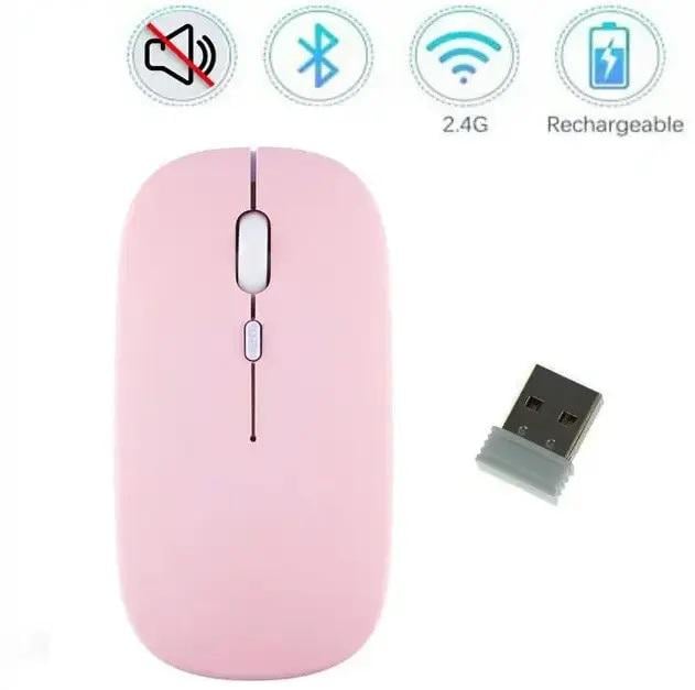Мышь компьютерная беспроводная Bluetooth/USB Розовый - фото 2