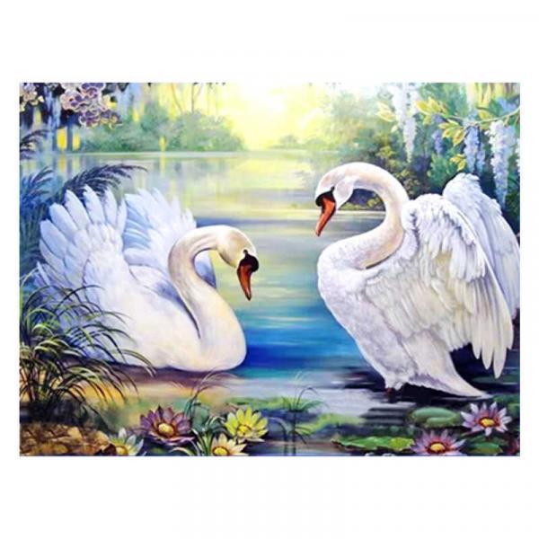 Алмазна мозаїка TK Group Білі лебеді на ставку 40х30 см з рамкою в коробці (GB74952-mt)