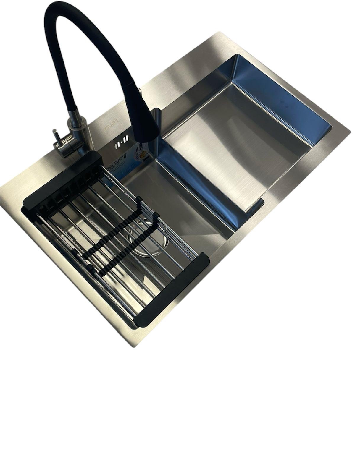 Мойка кухонная Kraft 7848 АL левая/смеситель для кухни гибкий Venta VS473SB Черный