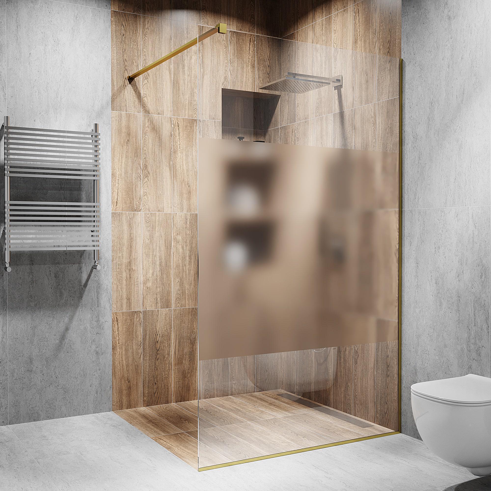 Перегородка стеклянная душевая 2000х700 мм стекло бриллиант с фурнитурой золотой полированной - фото 1 Перегородка стеклянная душевая 2000х700 мм стекло бриллиант с фурнитурой золотой полированной - фото 1